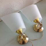 Pair of brass and perspex white /vintage 50-60s wall light