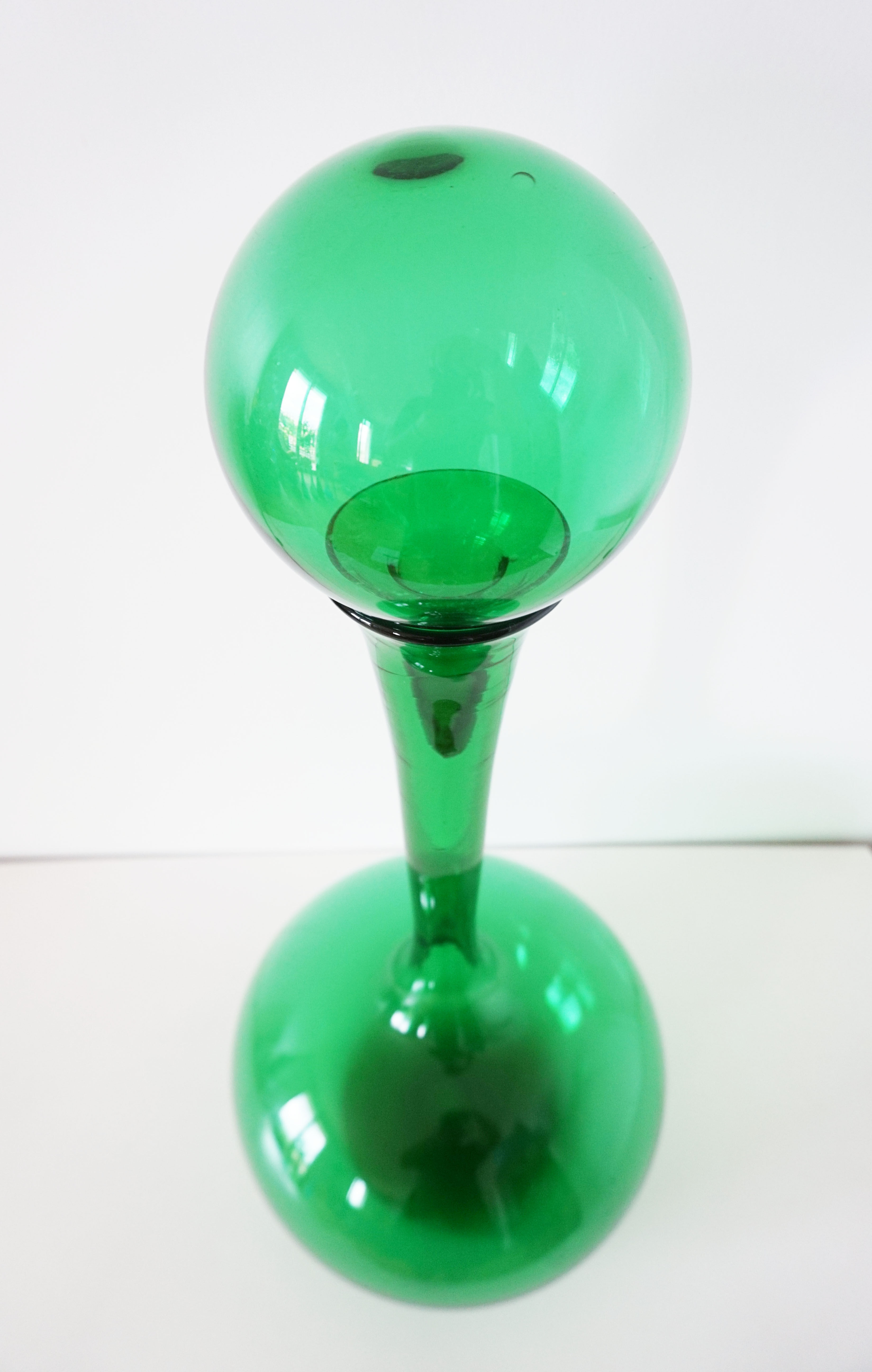 Italian bottle or decanter in green blown glass empoli