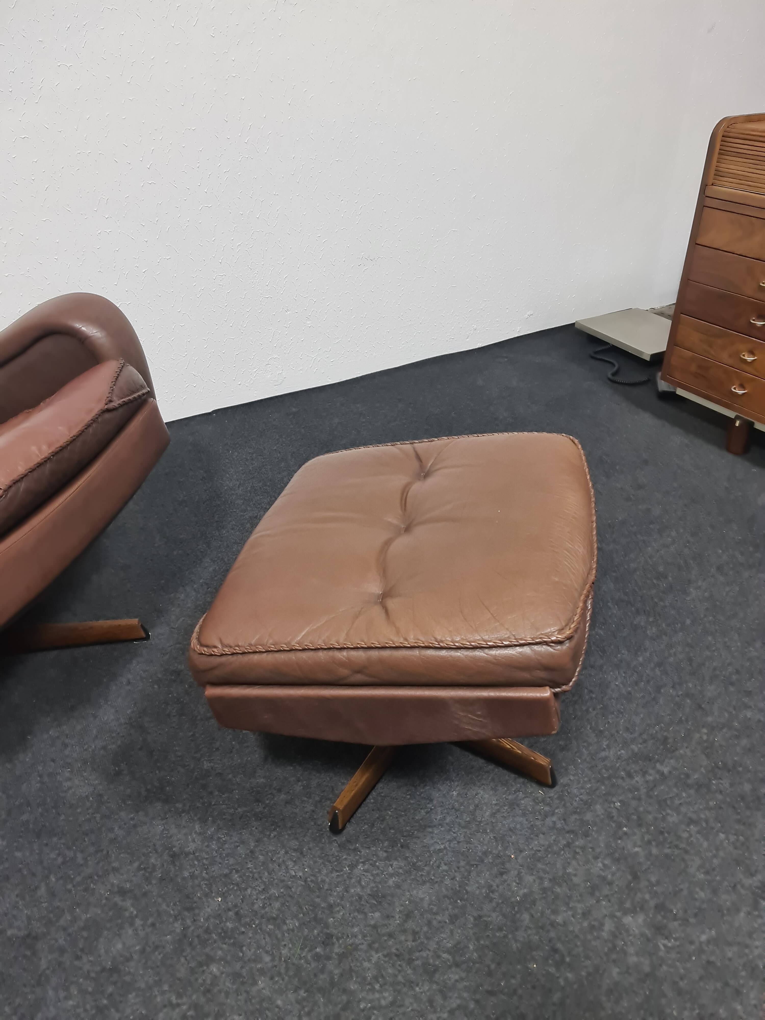 Danish Madsen & Schubell vintage swivel lounge armchair and ottoman