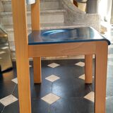 Series of 6 stackable vintage chairs, italian design, blue tinted beech, ca 1980