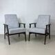 Pair of Henryk Lis 300-190 armchairs, 1970s, heathered grey-blue fabric. Ref: