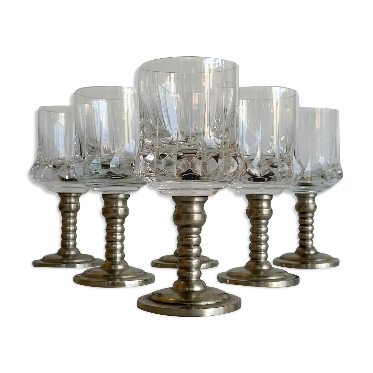 Series of six crystal wine glass with tin foot 9'° 160 ml