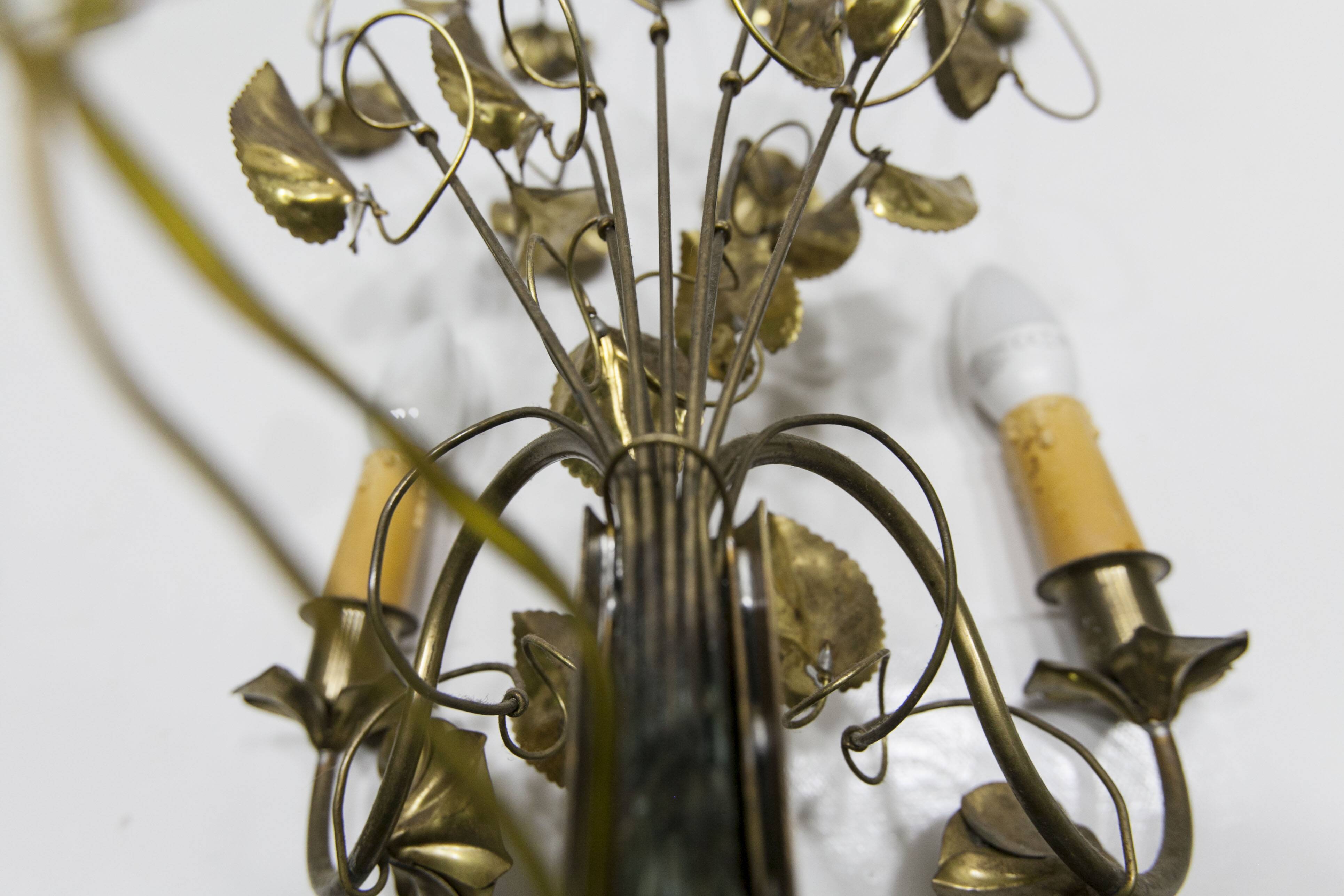 Pair of double flower bouquet sconces in brass 1960