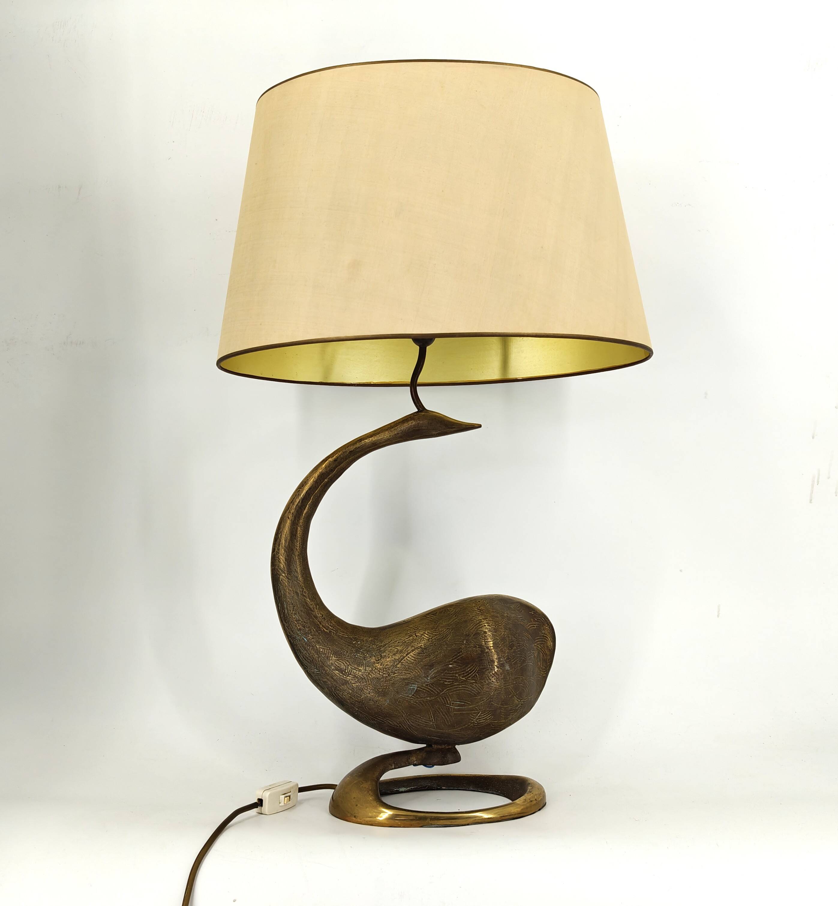 Large brass swan table lamp, 1960s