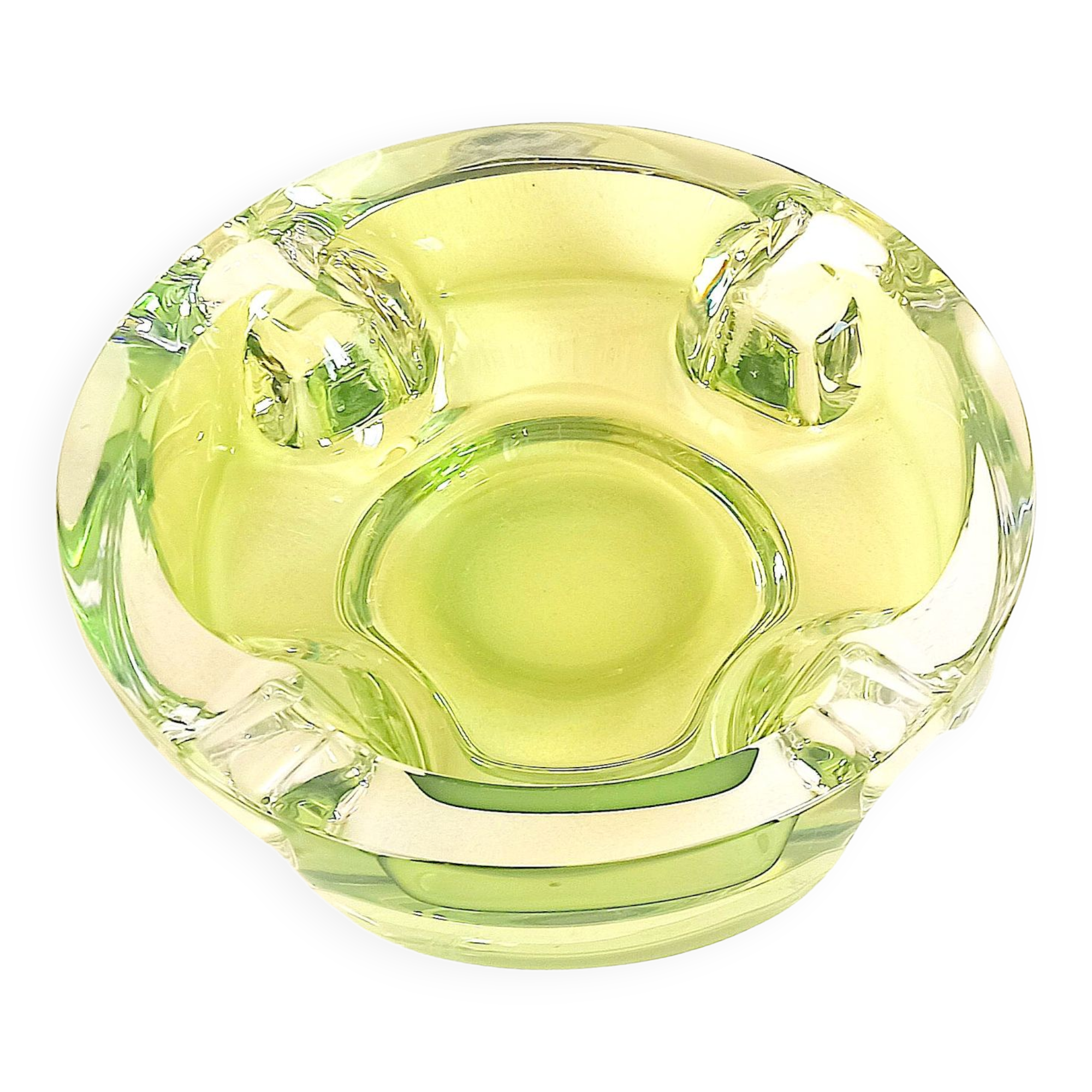 Green anise crystal ashtray Val St Lambert 70s Diameter 16.6 cm