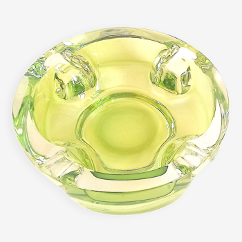 Cendrier cristal vert anis Val St Lambert Années 70 Diamètre 16,6 cm