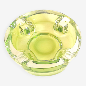 Green anise crystal ashtray Val St Lambert 70s Diameter 16.6 cm