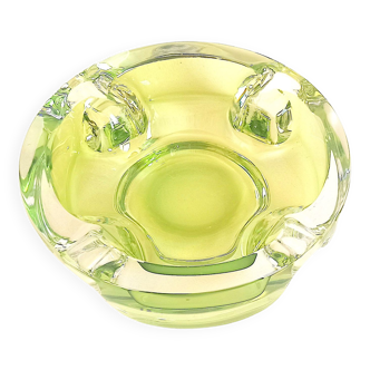 Cendrier cristal vert anis Val St Lambert Années 70 Diamètre 16,6 cm