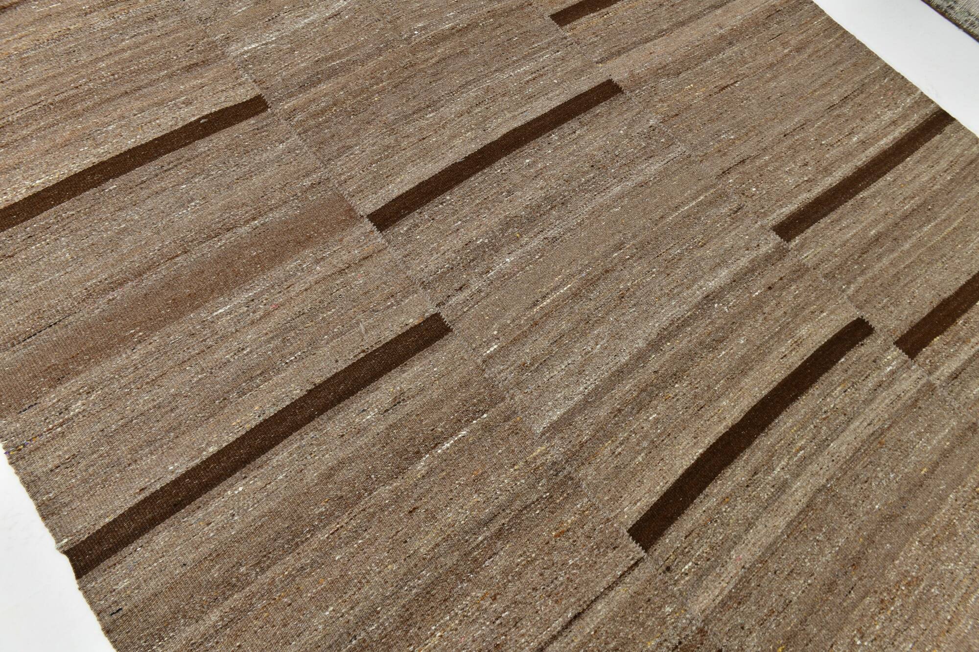 Dark Brown Striped Ethnic Kilim Rug, 224x297Cm
