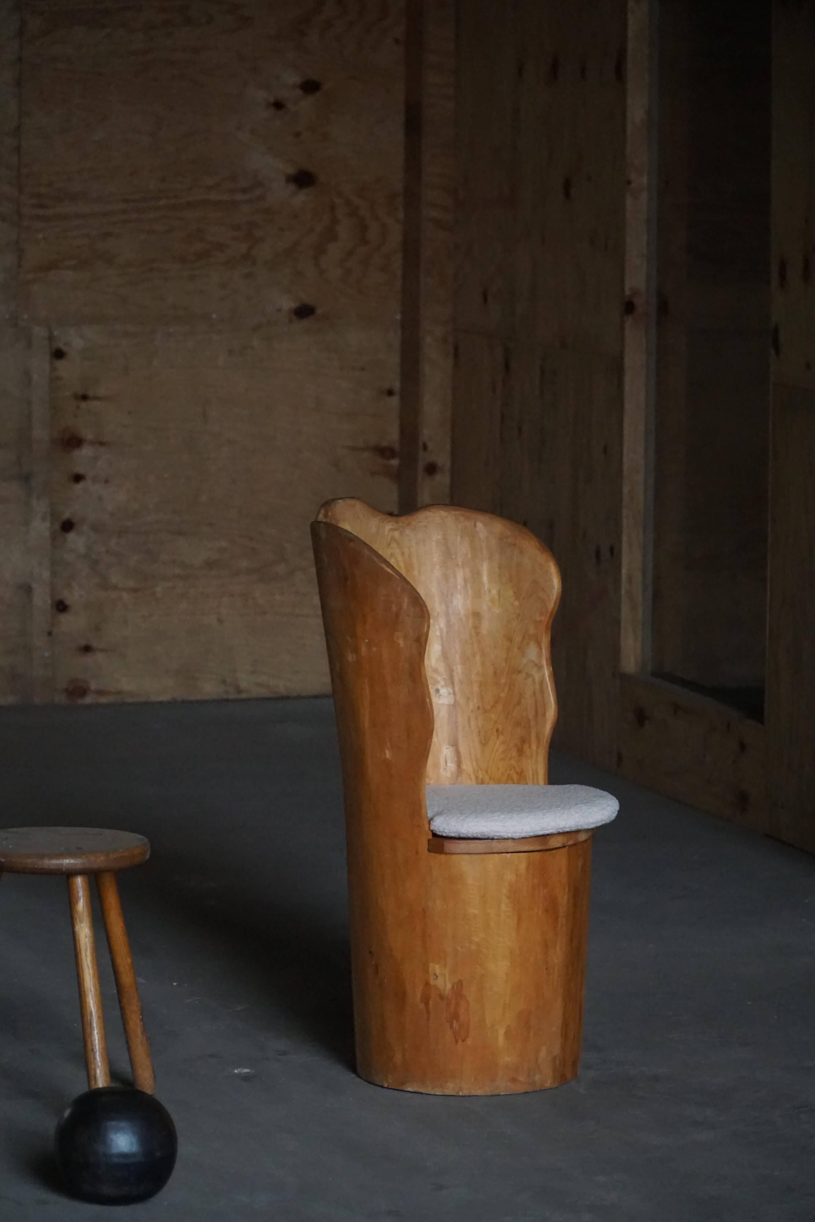 Fauteuil Brutaliste en Tronc en Pin Massif & Bouclé, Moderne du Milieu du Siècle Suédois, Années 1970