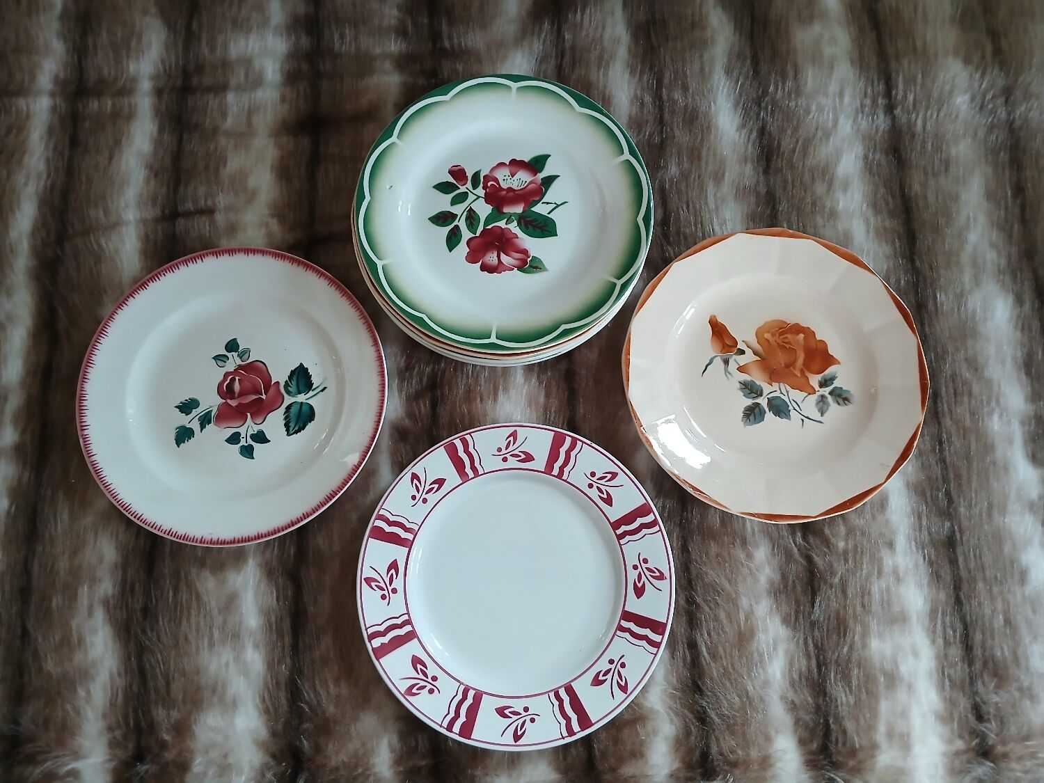 8 antique dessert plates from Digoin and Sarreguemines