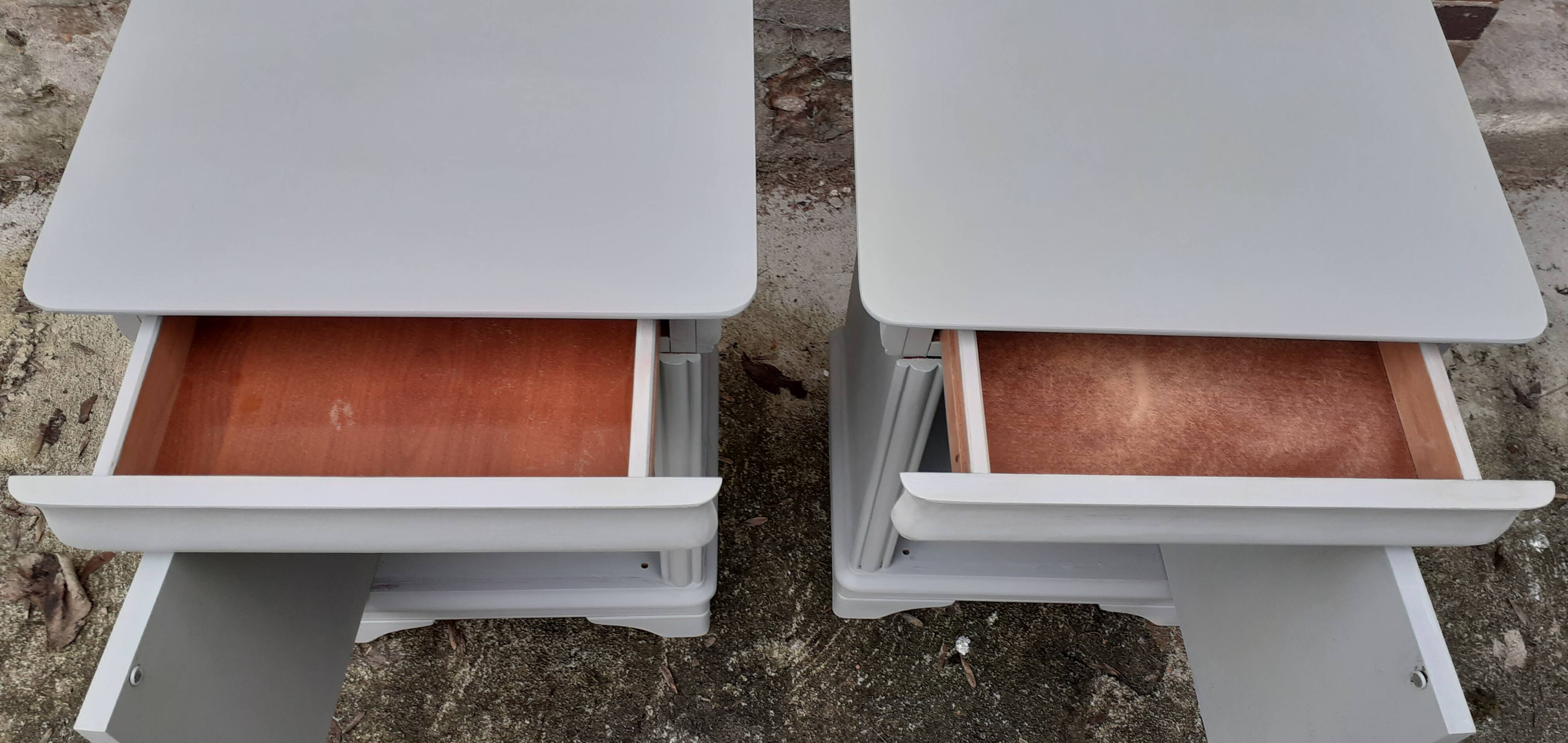 Pair of Louis Philippe style bedside tables 1 door 1 drawer gray