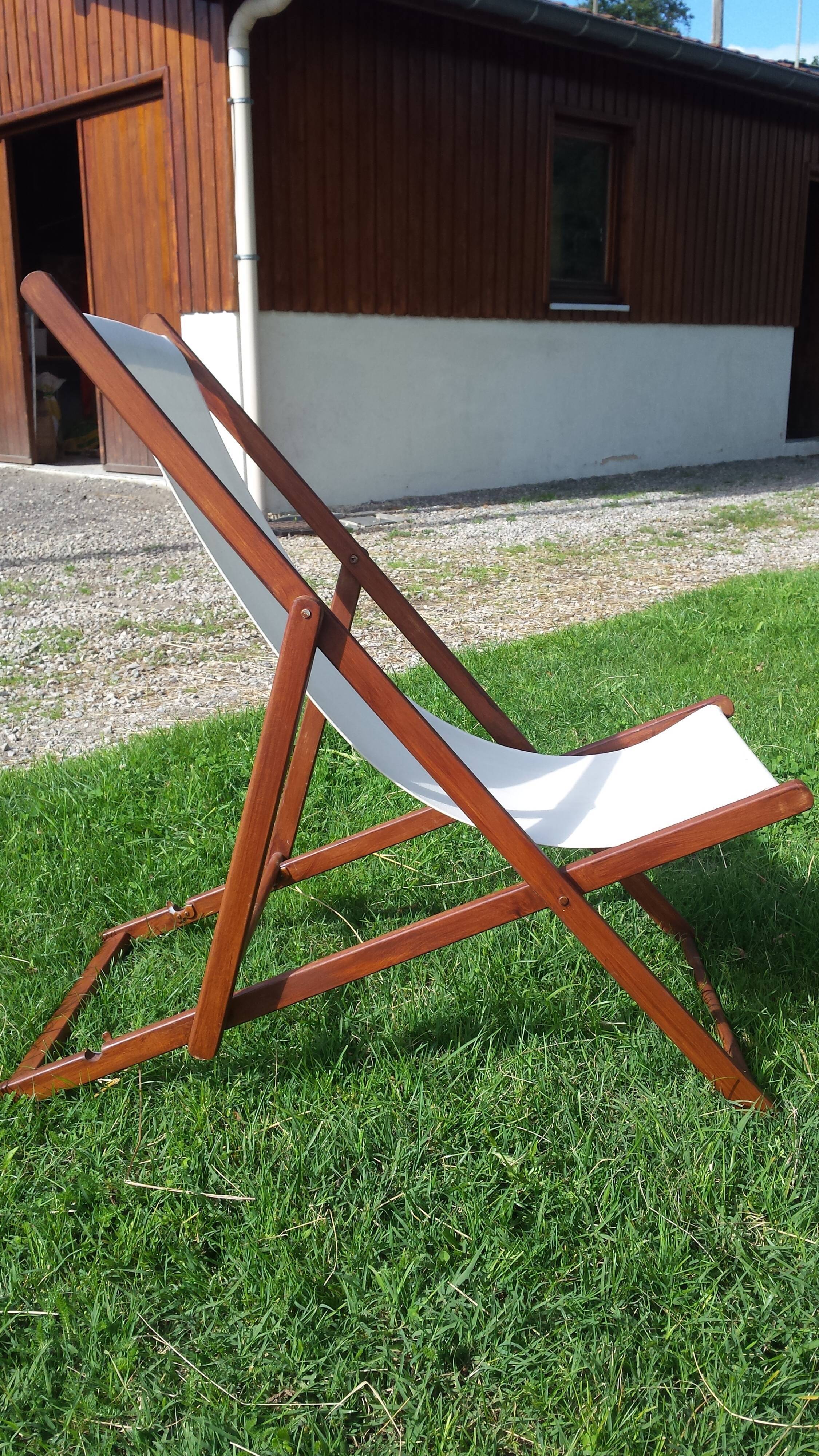 Chaise longue, chilienne, en bois et tissu Selency