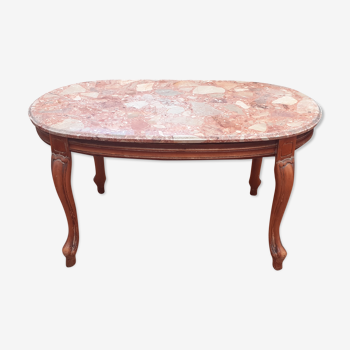 Table basse bois et marbre rose