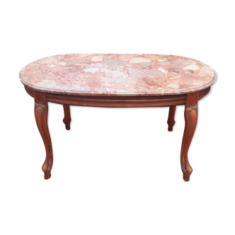 Table basse bois et marbre rose