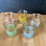 Set of 5 glasses with colored liquor