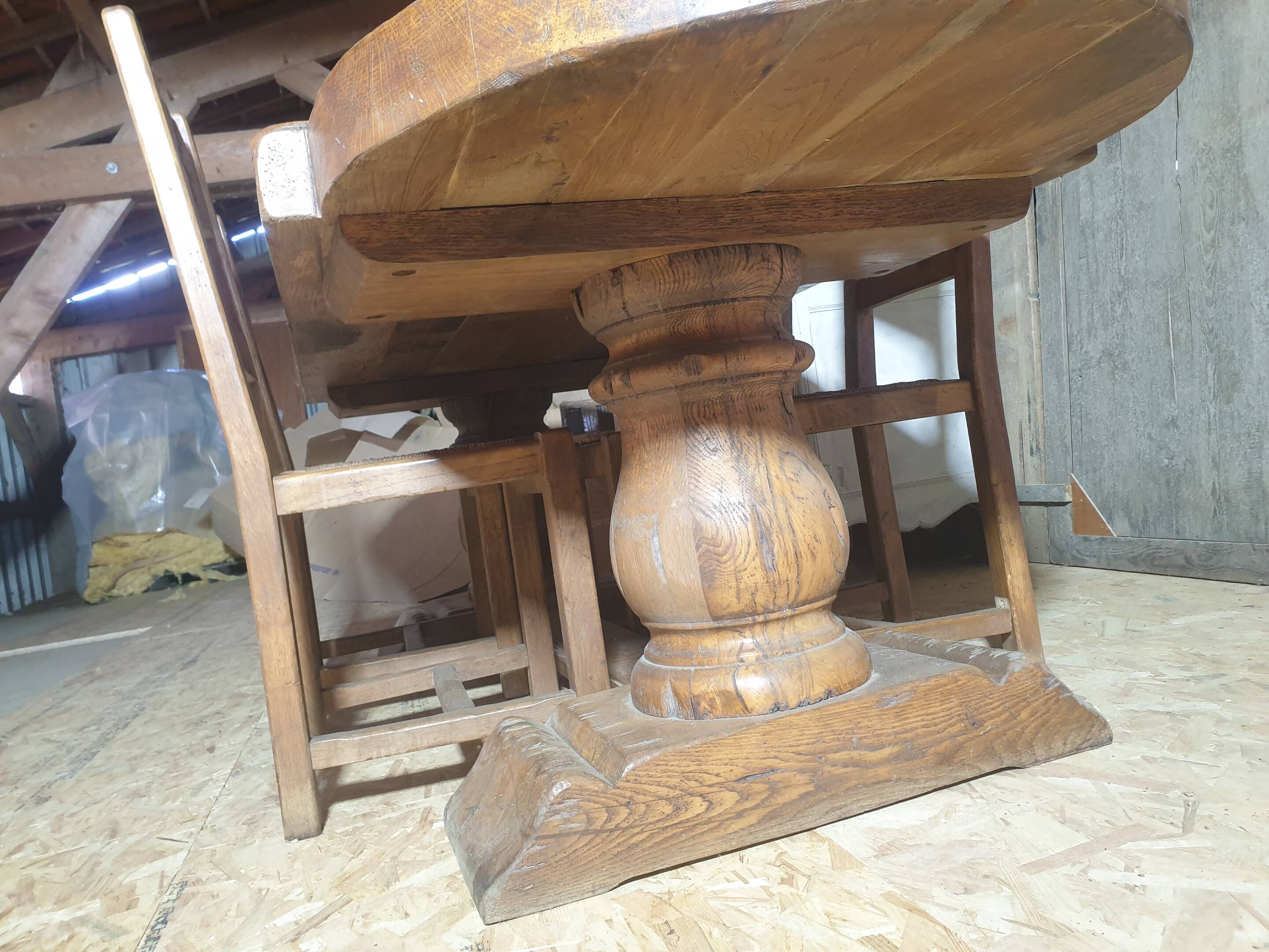 Monastery table with Occitan cross + 4 chairs - 20th century