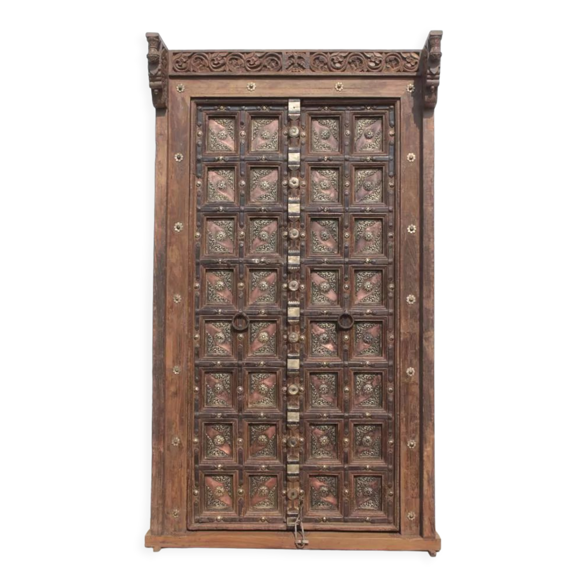 Old Indian door in old teak, piece and patina of origin
