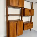 Antique modular shelf in solid French elm from the 60s, vintage