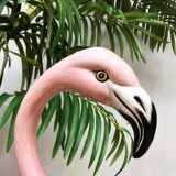 Statue vintage italienne en céramique Flamant Rose style Belle Epoque Majolique