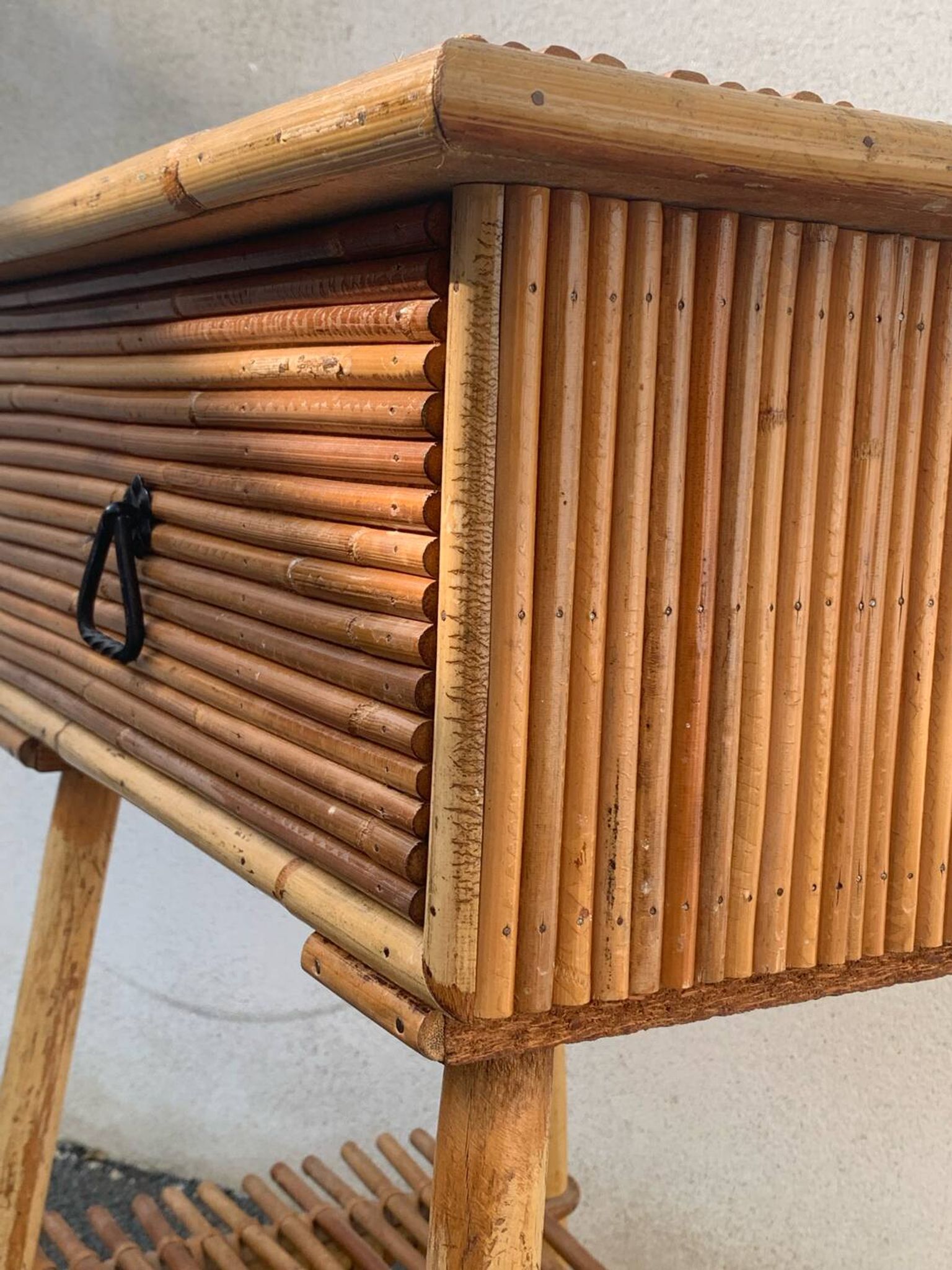 Vintage rattan and bamboo bedside table