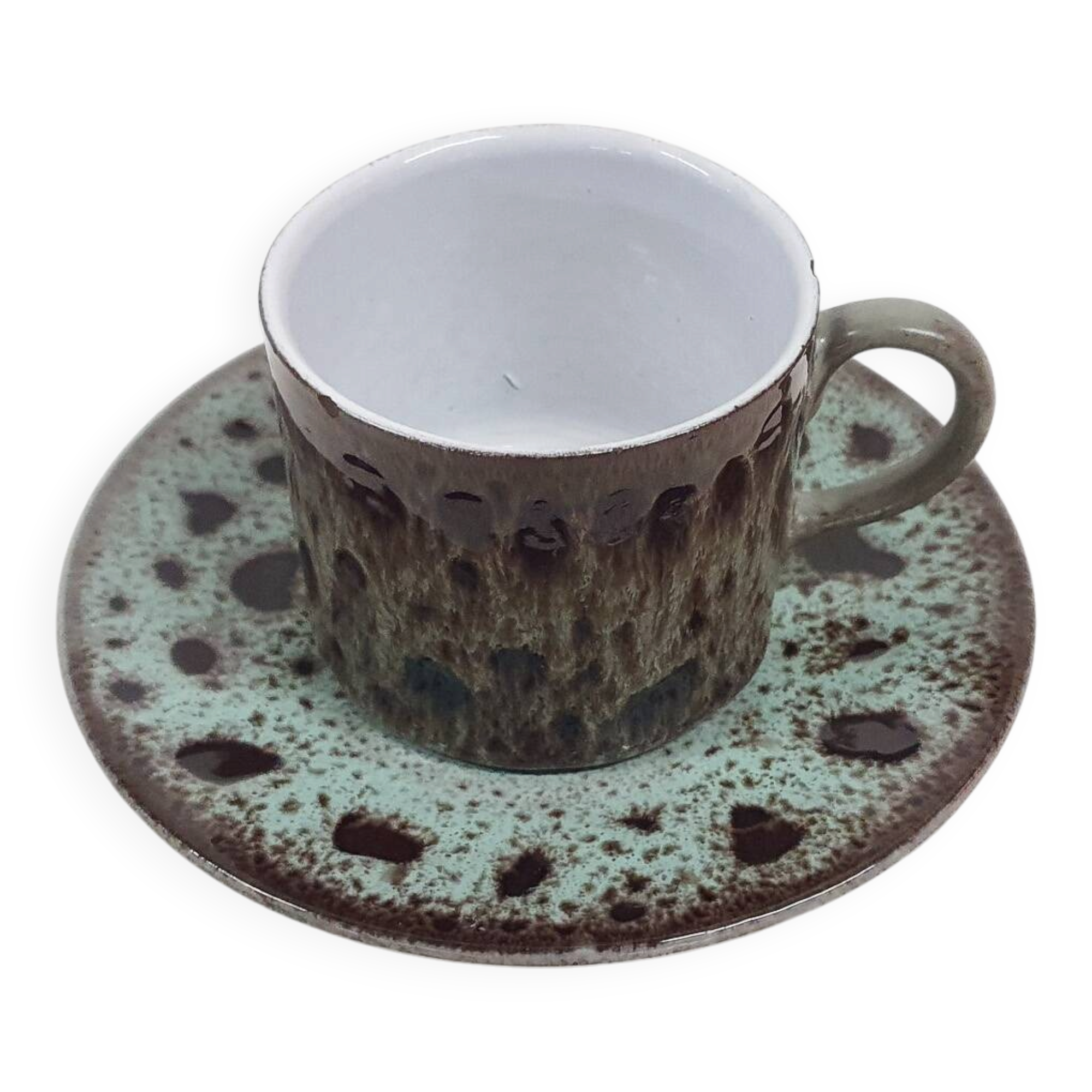 Ceremic lava cup in brown and turquoise, 1970's