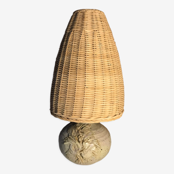Lamp in vintage stoneware 1970 lampshade wicker woven