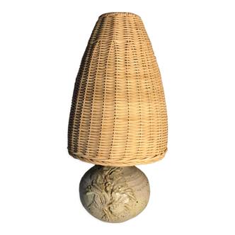 Lamp in vintage stoneware 1970 lampshade wicker woven