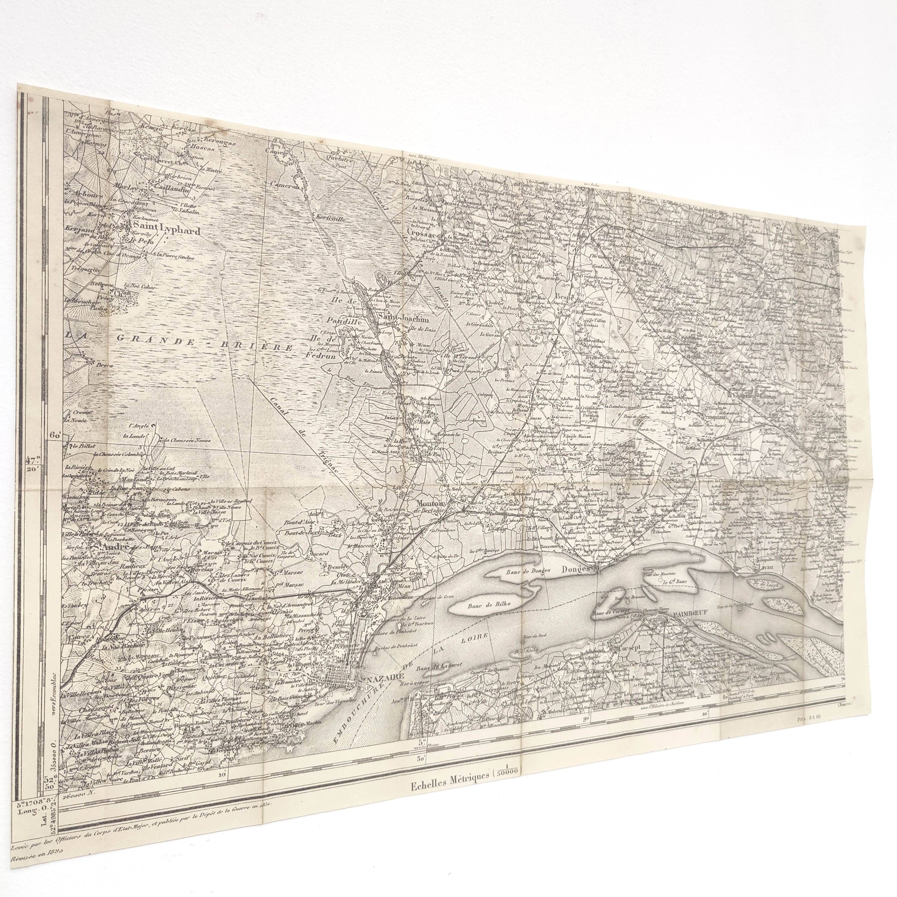 Old map Loire St Nazaire estuary late nineteenth