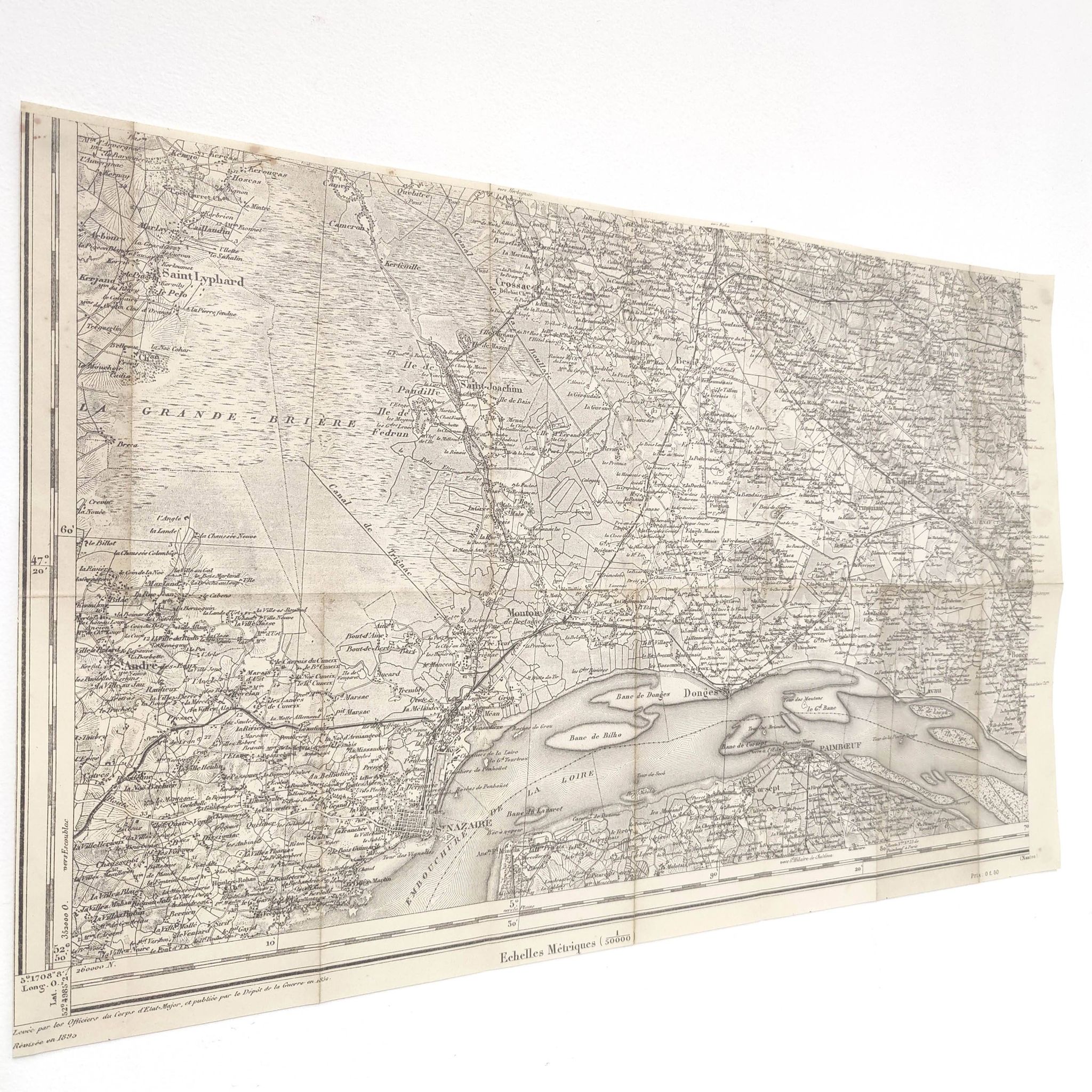 Carte ancienne estuaire Loire St Nazaire fin XIXème