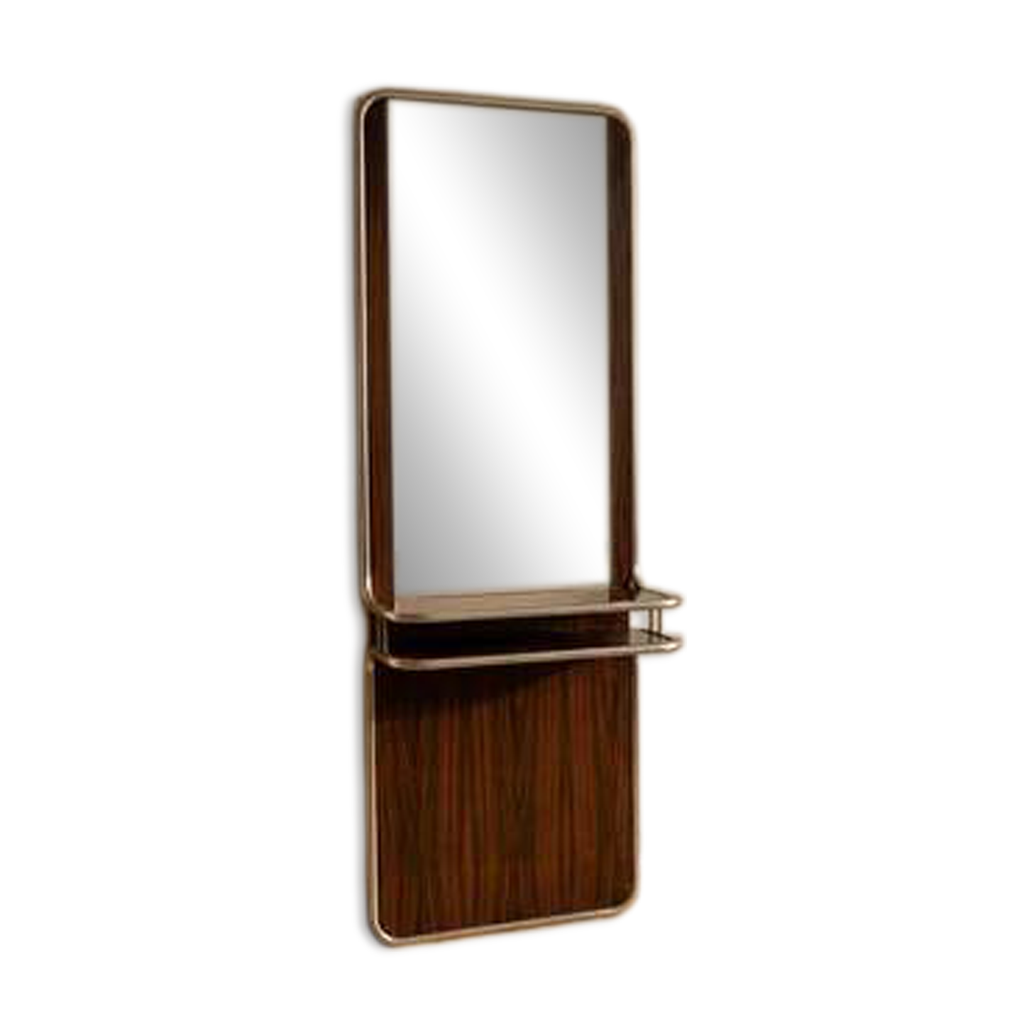 Console murale en chrome et palissandre avec miroir, années 1970, italienne.