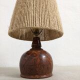 Vintage varnished stoneware lamp and jute rope