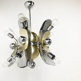 Vintage italian chrome and brass chandelier, 1970s