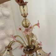 Murano glass chandelier Venetian flowers, circa 1950/1970 pink yellow