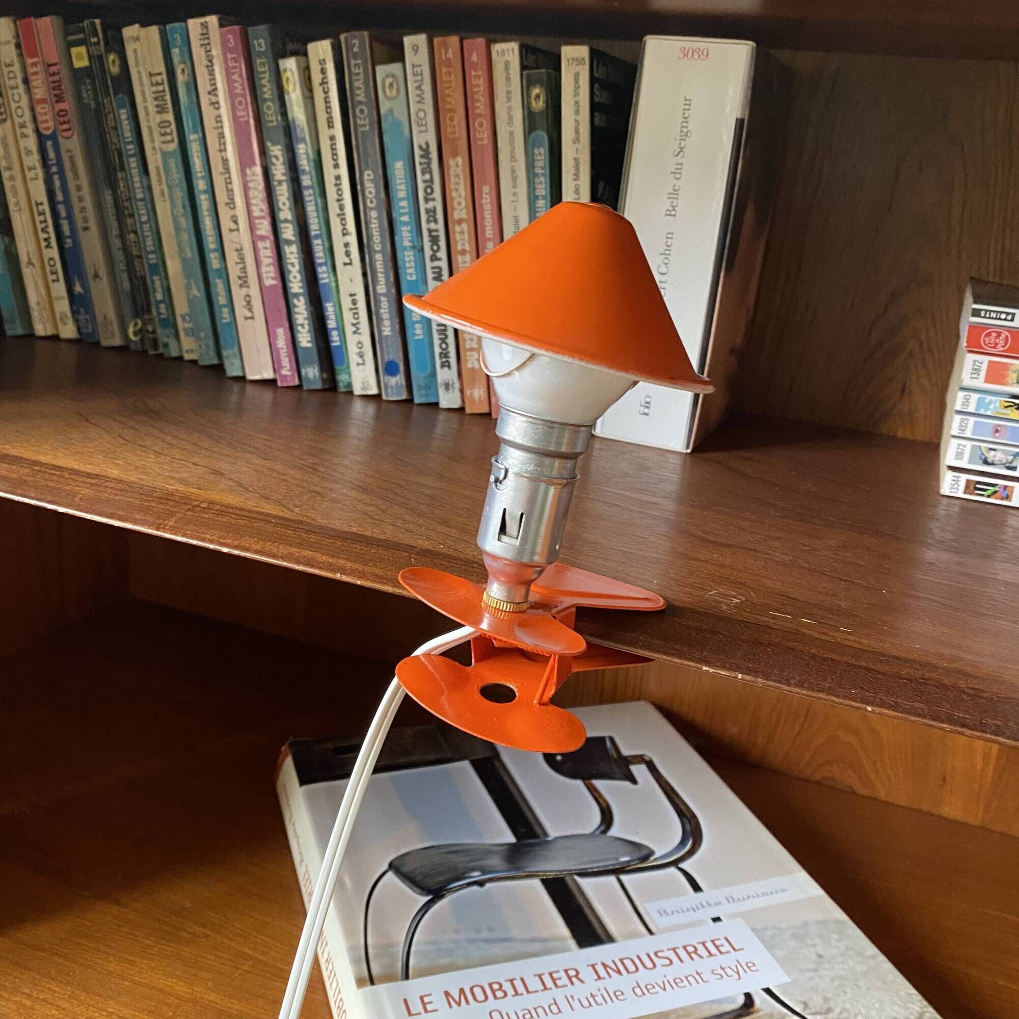 Small orange metal mushroom clip lamp vintage night light