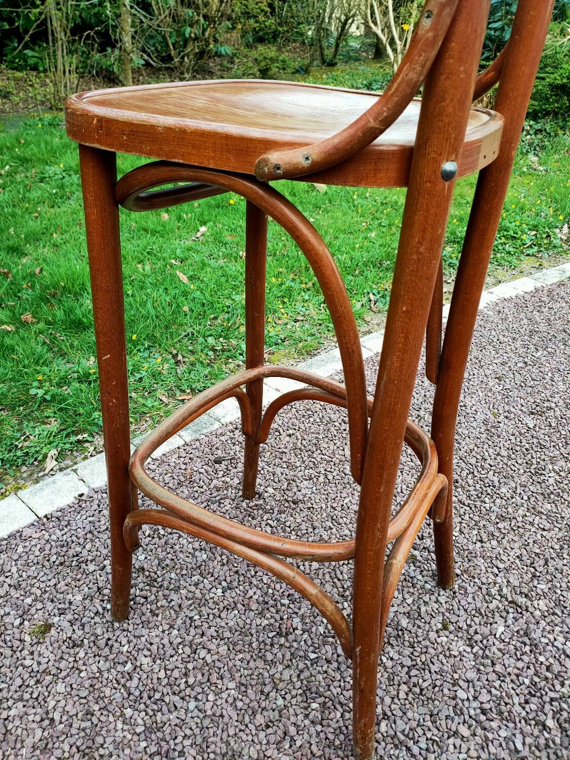 Antique turned wooden bar stool