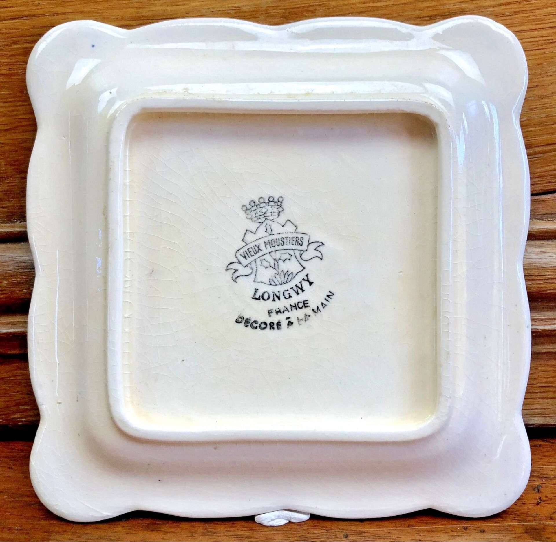 9 old square plates for cake, dessert, and aperitif from Longwy Moustier.
