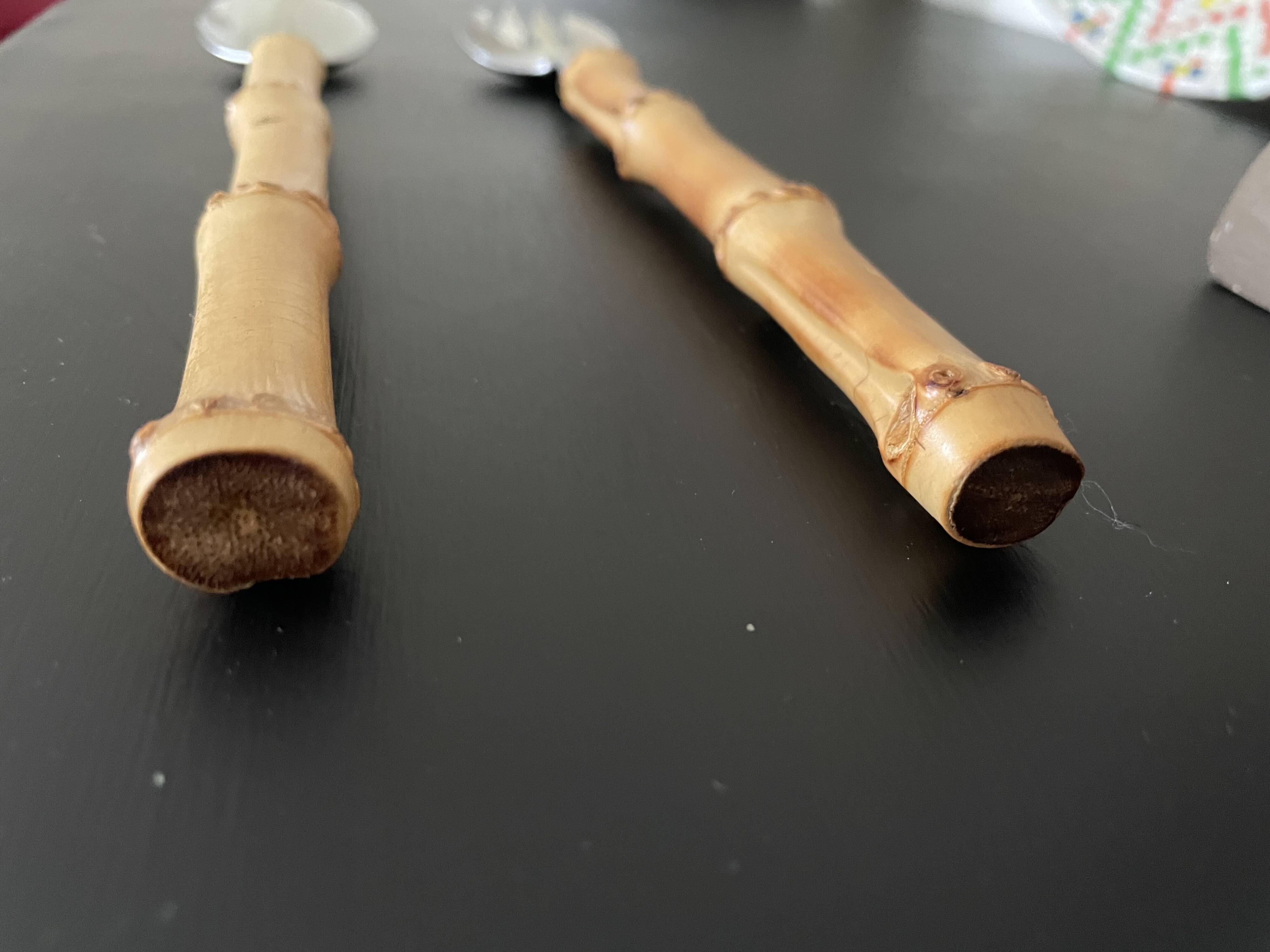 Salad servers with bamboo handles