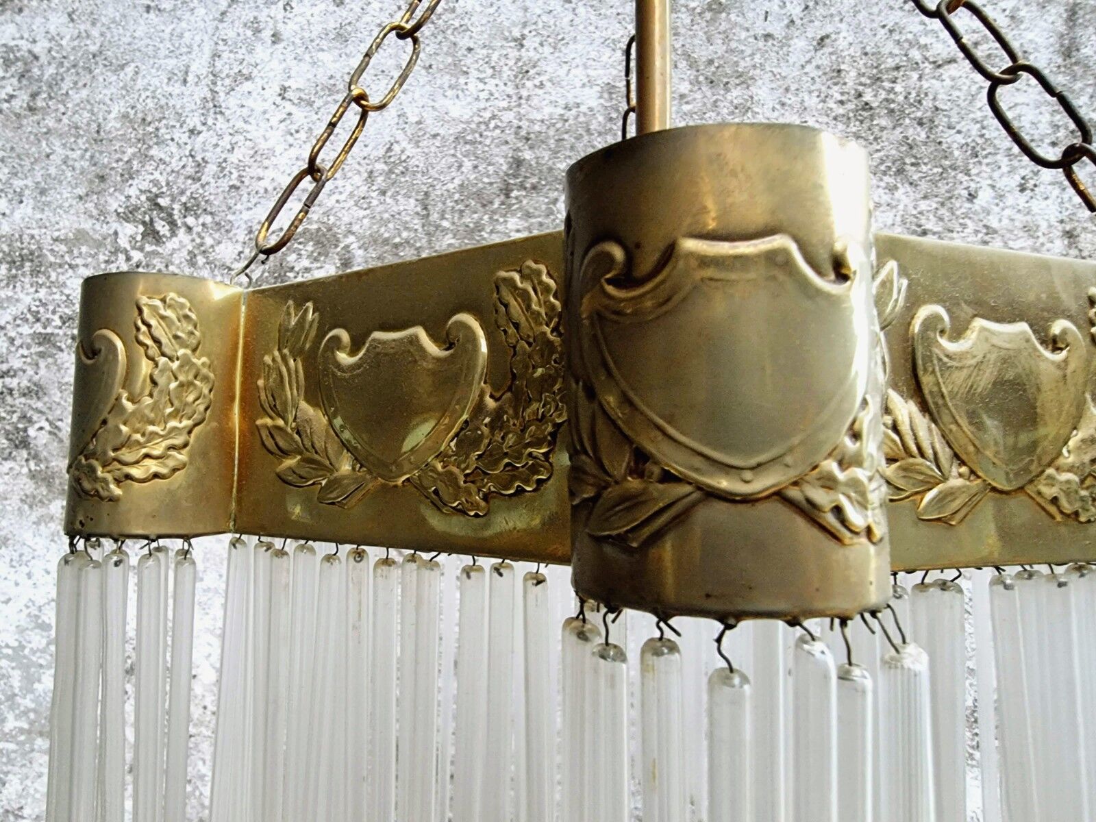 Hanging lamp Art Deco copper with glass beads