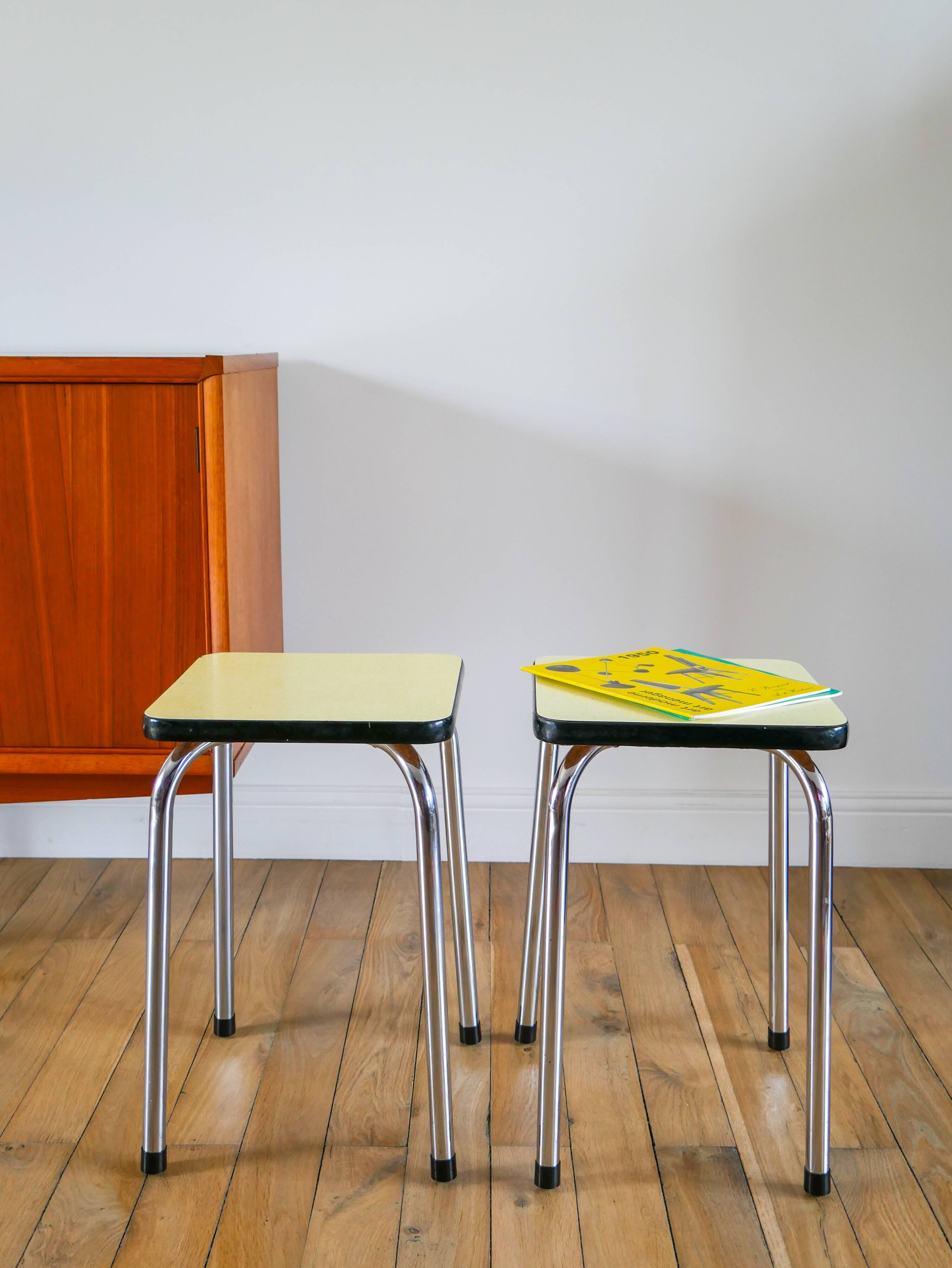 Pair of yellow formica stools, 1970