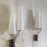 Asymmetrical double light wall sconces in brass, metal, and opaline - 50s