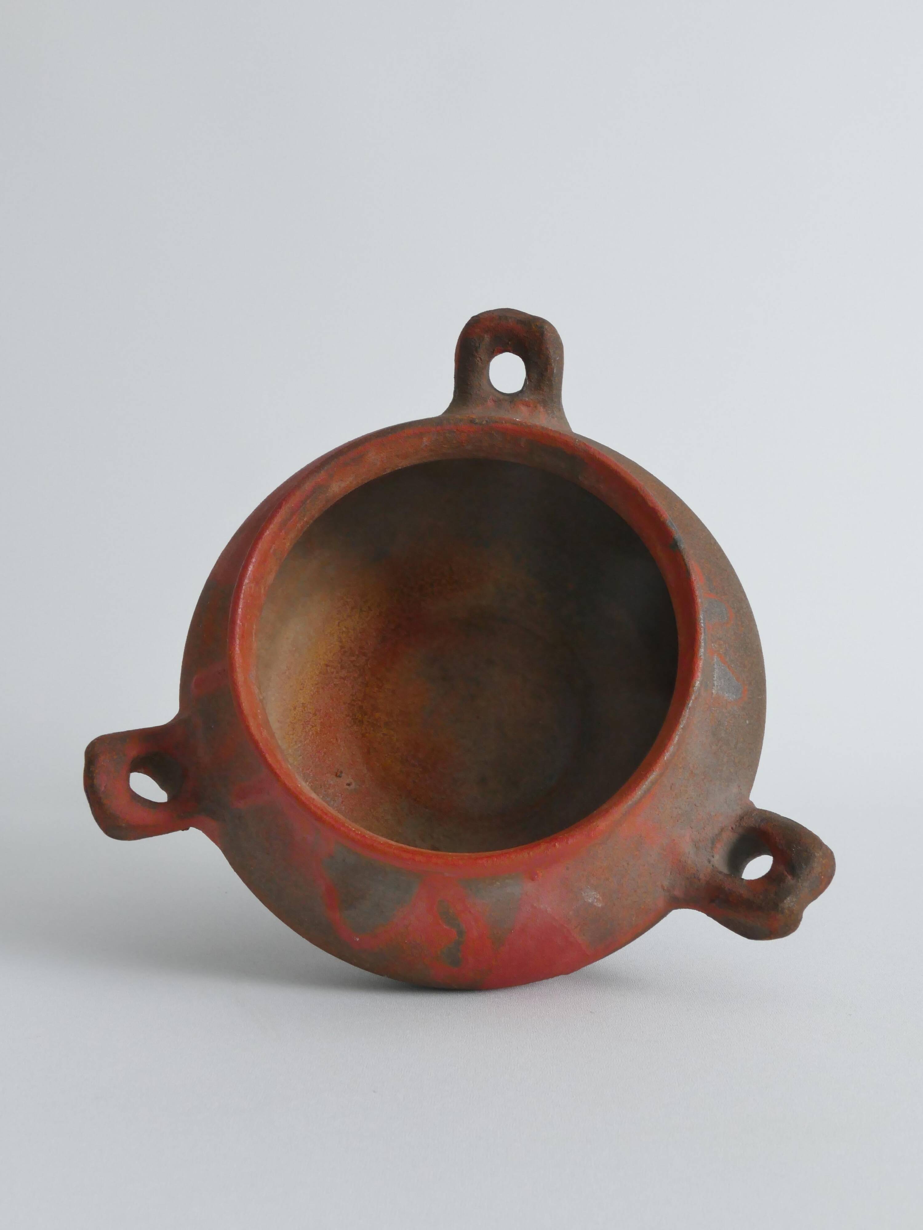 Studio Pottery Three-Handled Earthenware Ceramic Vessel