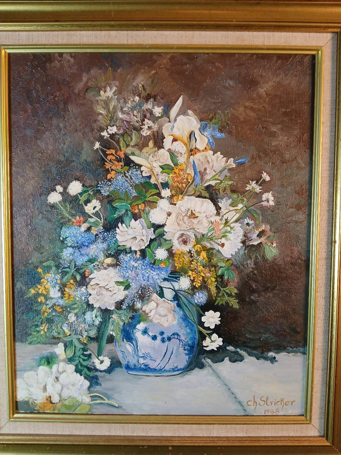 Floral still life 1988 – Karl-Heinz Stricker – vintage gilt frame