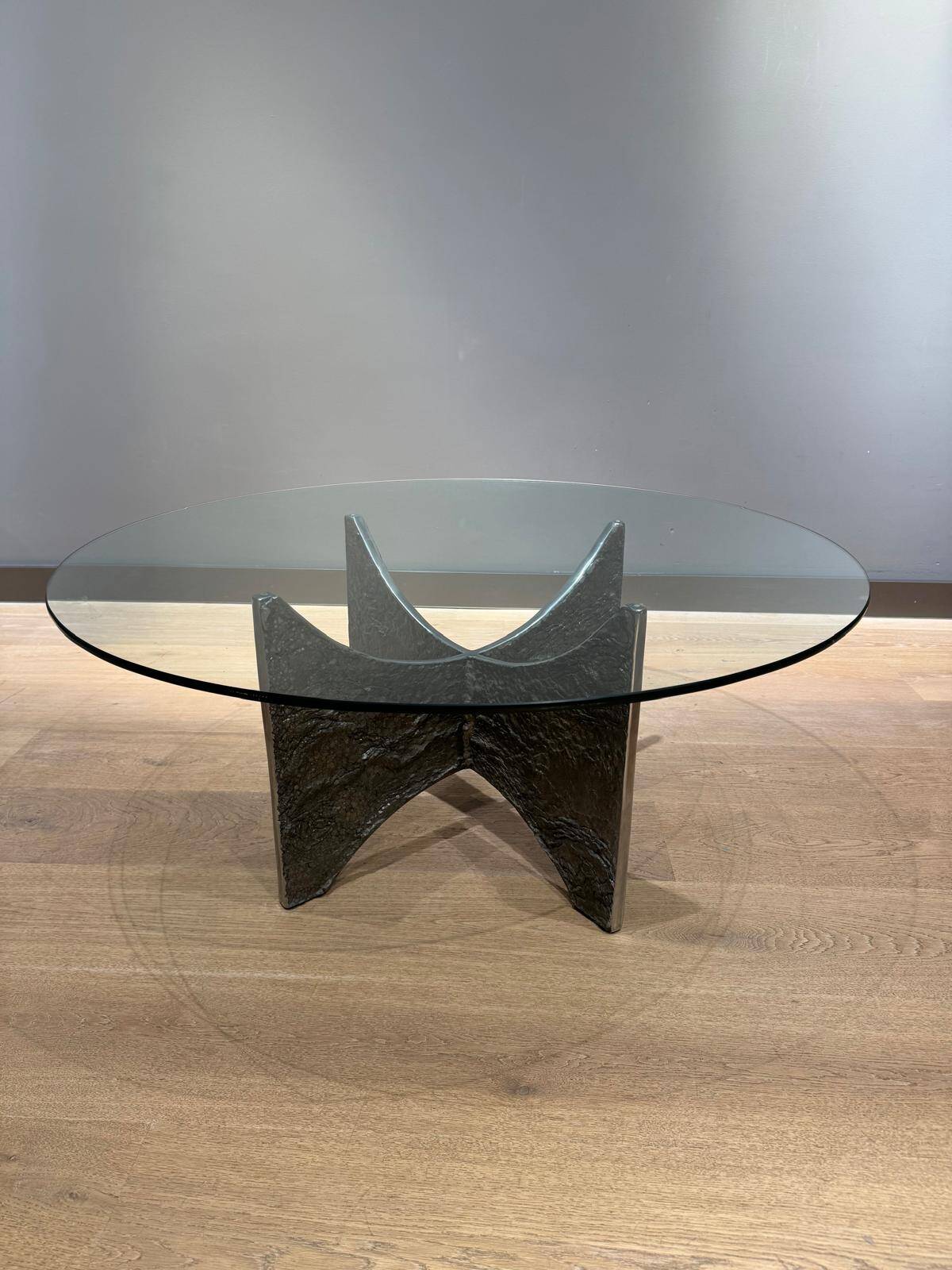 Brutalist coffee table in aluminium and glass