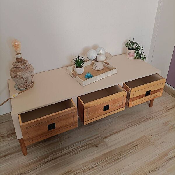 Meuble bas scandinave rénové - Idéal meuble TV - Pièce unique