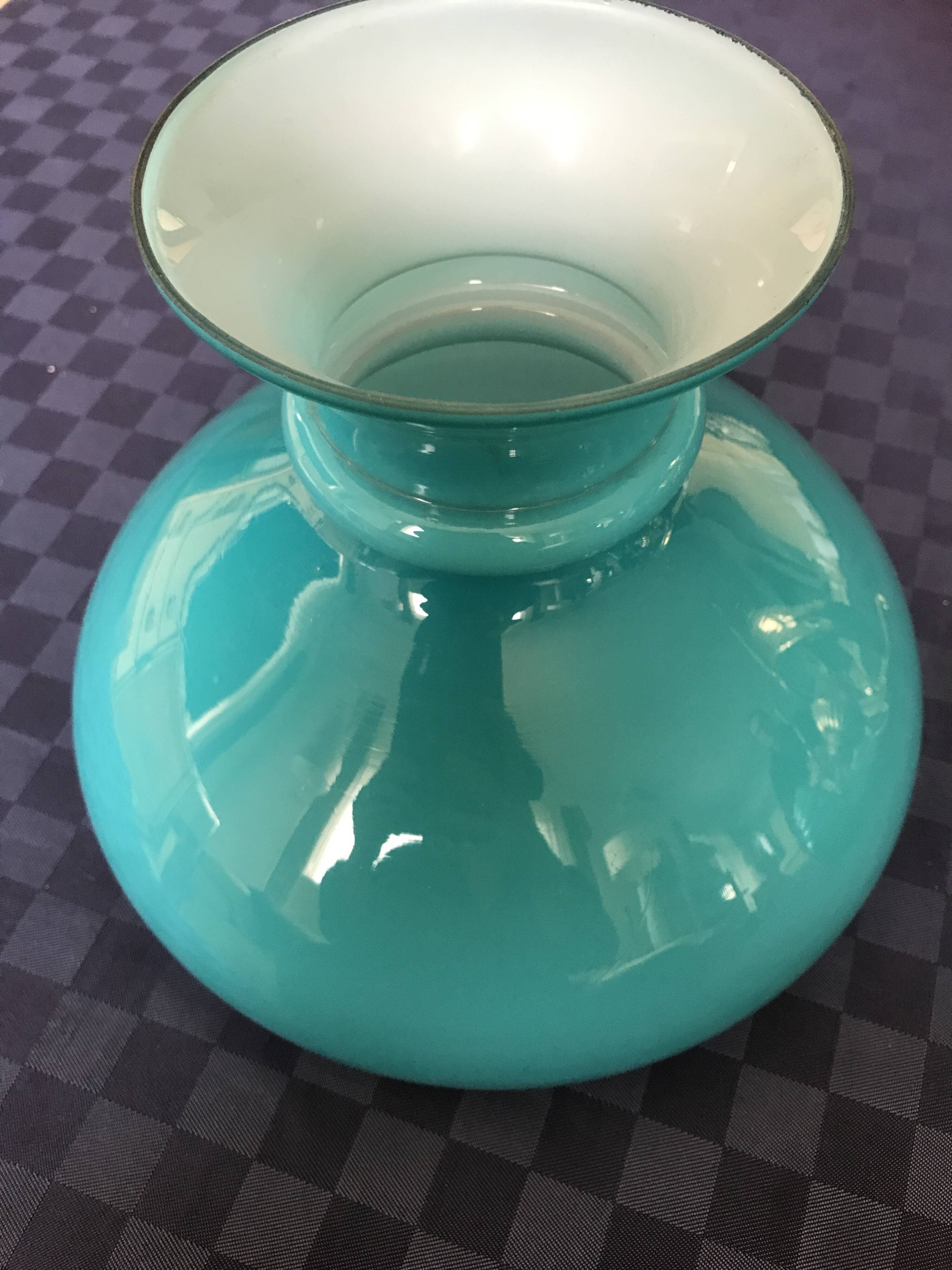 Pendant light in turquoise green opaline & brass