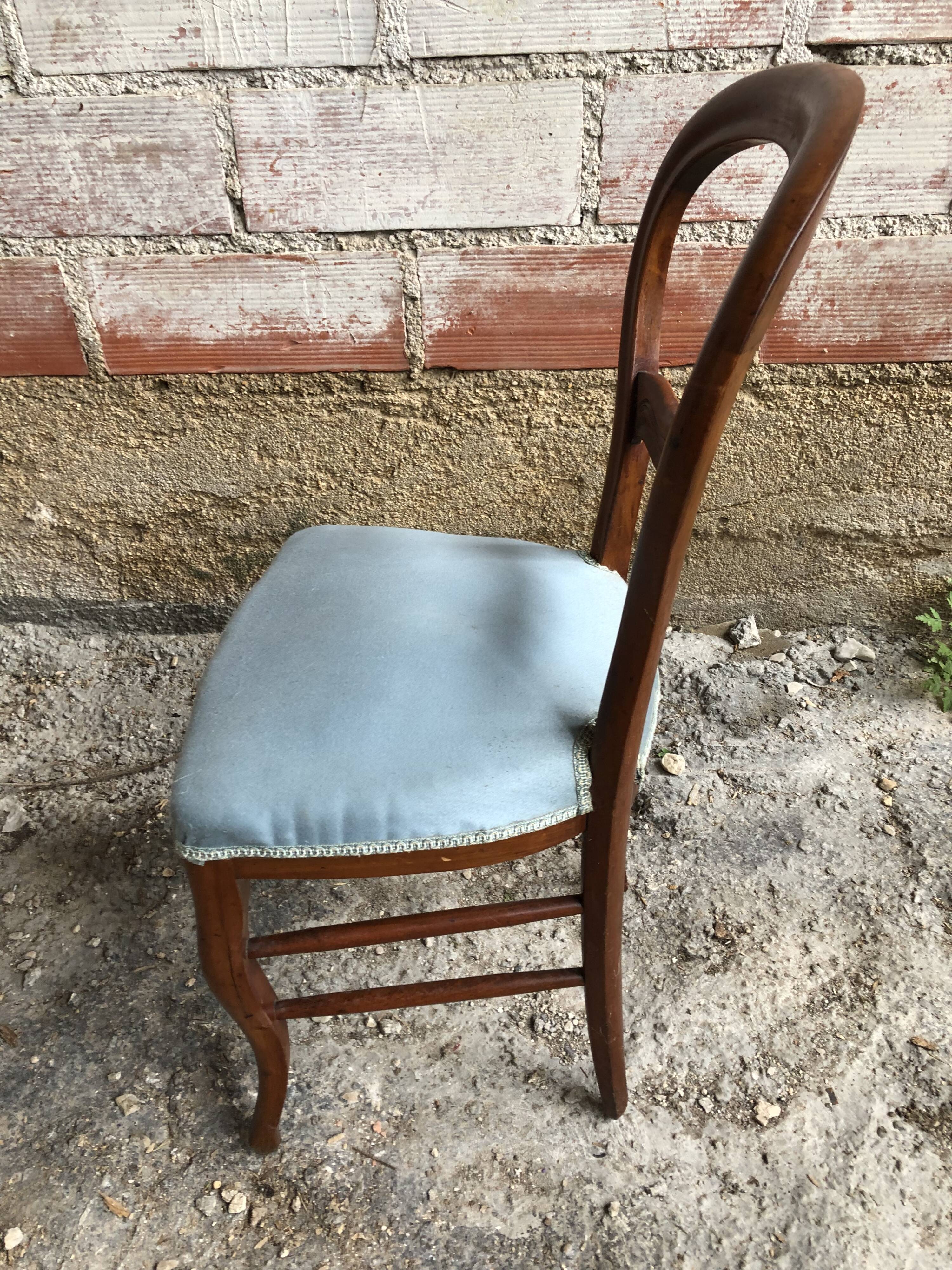 Old chair style louis philippe wood  vintage blue fabric