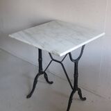 Square bistro table in white marble and cast iron