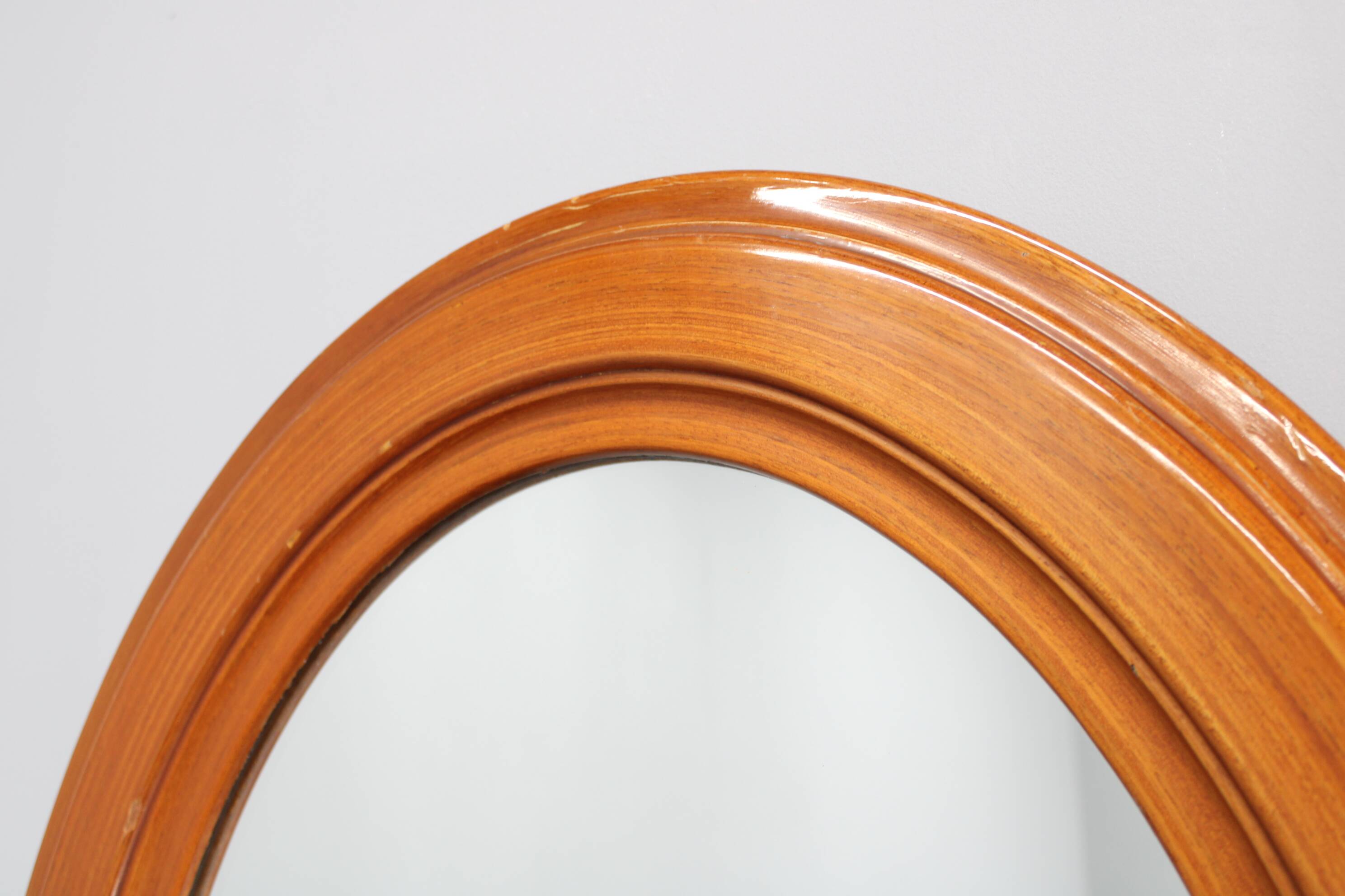 1970s Oval Wooden Mirror, Italy