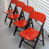 Red and black wooden folding chair By Egon Eiermann, Set of 4 chairs